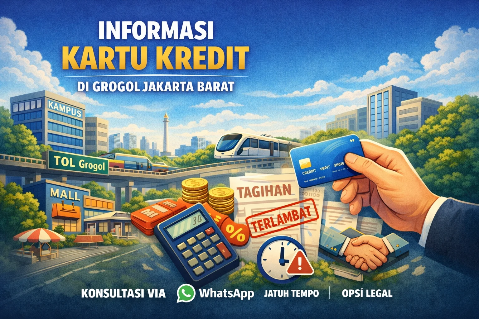 Ilustrasi informasi kartu kredit di Grogol Jakarta Barat dengan pembahasan biaya bunga, jatuh tempo, dan opsi legal